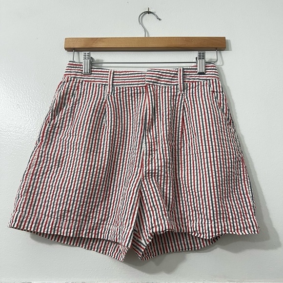 Brixton Pants - Brixton Striped 100% Cotton Seersucker Retro Preppy High Rise Chino Shorts Sze 2